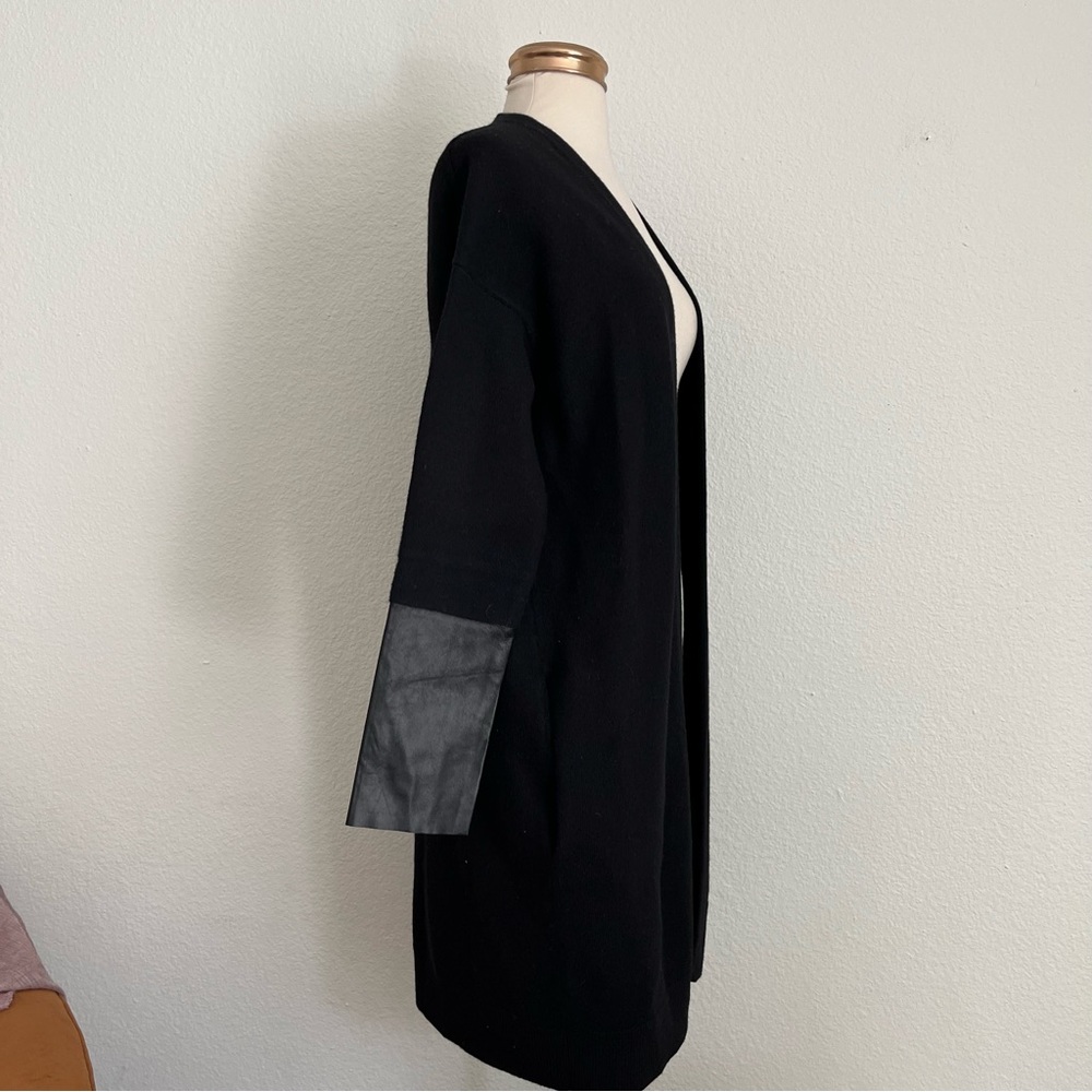ALLSAINTS All Saints Essy Leather Cuff Trim Merino Wool Black Sweater Cardigan - Picture 8 of 12